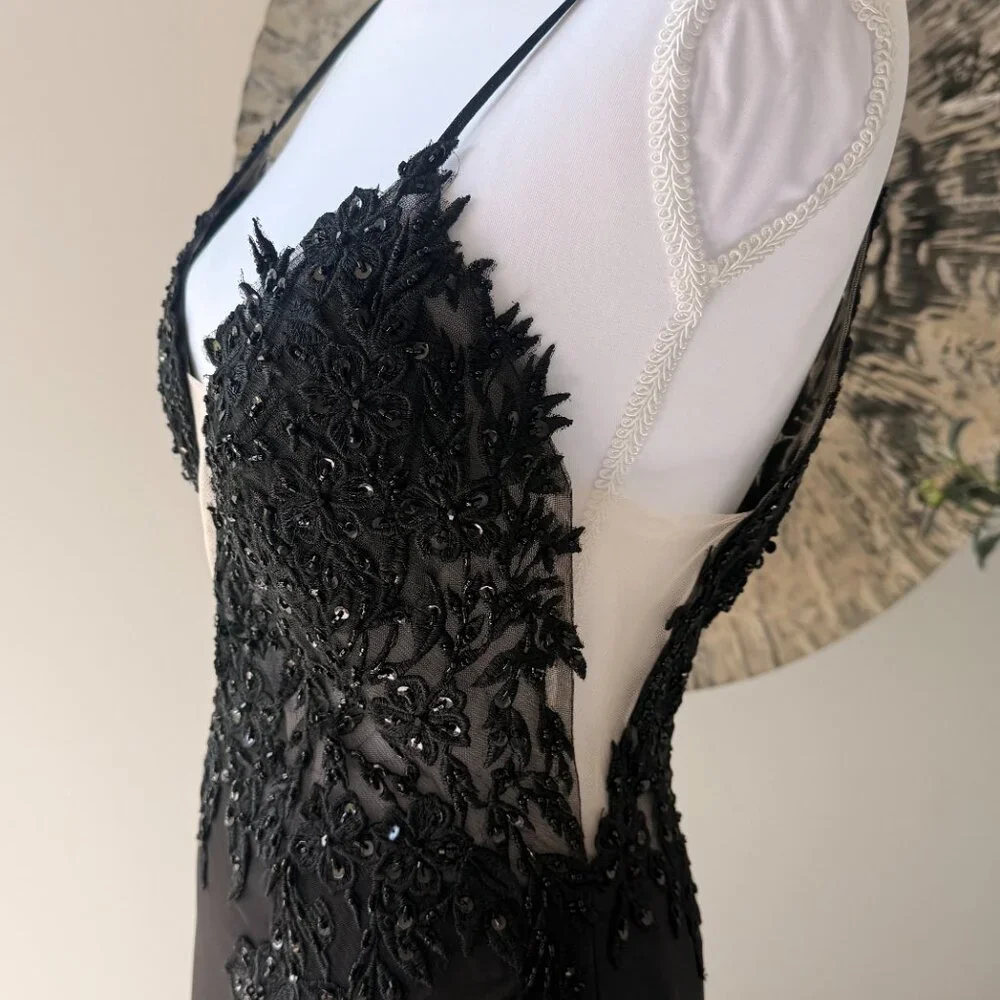 Jovani Black Embroidered Bodice Plunging Neck Prom Dress 23124 - Picture 2 of 8